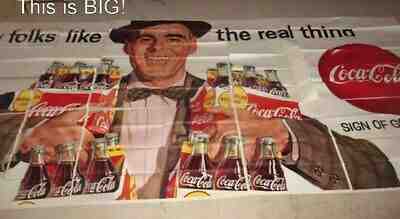 1958 COCA-COLA - Man & Cartons - 8 foot x 21 foot - BILLBOARD POSTER SIGN