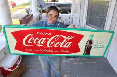 Large Vintage 1962 Coca Cola Fishtail Soda Pop Gas Station 42" Metal Sign
