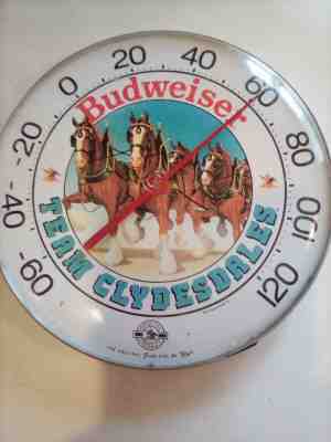 Vintage Budweiser Beer Team Clydesdales 12" Thermometer By Tru Temp Sign