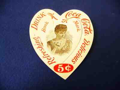1900 Vintage Antique COCA COLA BOOKMARK Celluloid Heart Hilda Clark
