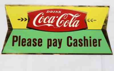 VTG 1960 Coca-Cola Coke Soda Fishtail Please Pay Cashier Decal Sticker UNUSED