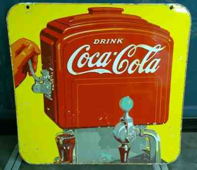 1939 Porcelain Coca-Cola Soda Fountain Dispenser Advertising Double Sided Sign