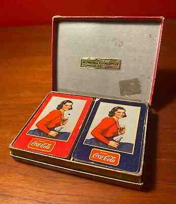 Coca Cola 1939 Two Deck Bridge Playing Cards Canada Presentation Box Rare!