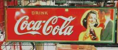 Rare Large Vintage 1940' Drink Coca Cola Soda Pop Gas Station 54" Metal Sign
