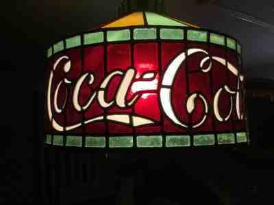 Vintage COCA-COLA XL Tiffany Stained Glass Hanging Light COCA COLA COKE USA
