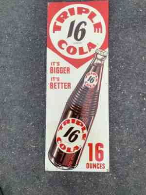 Vintage Triple Cola 16oz Advertising sign soda gas oil bottle embossed 11.5x35.5