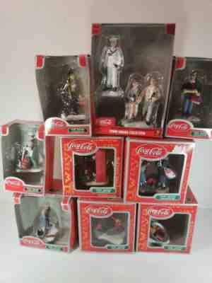 COCA COLA TOWN SQUARE COLLECTION Lot Of 9 Bench Set Man Sled Sign Vending Bott