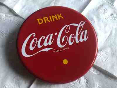Coca Cola porcelain on metal button coaster size rare yellow dot new old stock