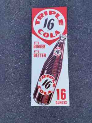 Vintage Triple Cola 16oz Advertising sign soda gas oil bottle embossed 11.5x35.5