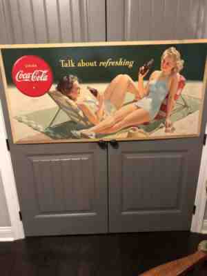 Vintage, 1943 Coca Cola Cardboard Sign, Litho, Talk About Refreshing Advertisin