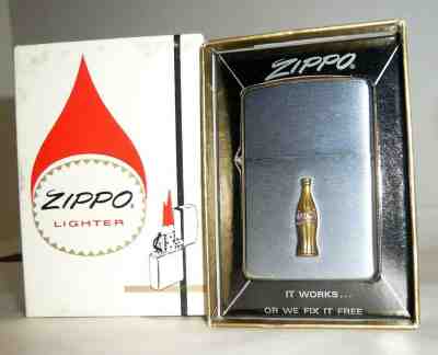 VINTAGE 1969 COCA-COLA ZIPPO LIGHTER W/GOLD BOTTLE NIB