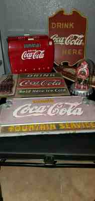 Lot of vintage Coca-Cola Signs. Coca-Cola Radio. Coca-Cola Clock. Cast Iron 