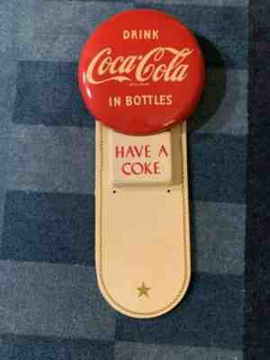 Vintage 1957 Coca Cola Red Button Tin Calendar Sign In Bottles Holder 20x8