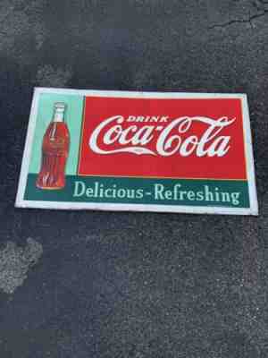 1937 Original Vintage Coca Cola Sign 56x32.5 Delicious And Refreshing
