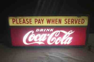 RARE VINTAGE COCA COLA SODA "Please Pay When Served" LIGHT SIGN