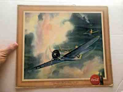 1943 WWII Era  Coca Cola Coke Picture of US Navy Helldiver Bomber Plane