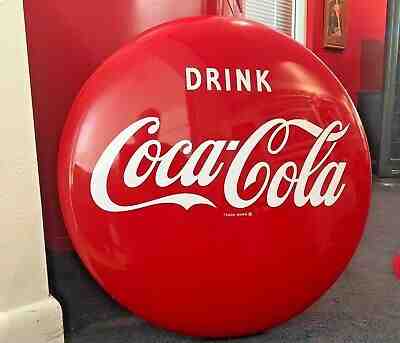 Coca Cola 1950s 24" Button Sign Roddy Bottling Never Hung Metal AM-52 Near Mint!