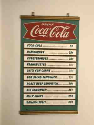 1950’s Coca Cola Fishtail Masonite Menu Board Very Nice