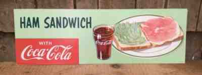 Vintage 1957 COCA COLA Ham Sandwich Advertising Menu Channel Card Sign 