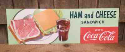 Vintage 1957 COCA COLA Ham & Cheese Sandwich Advertising Menu Channel Card Sign