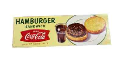 Vintage 1959 Coca-Cola Hamburger Sandwich Cardboard Sign RARE FISHTALE LOGO