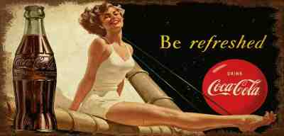 COCA COLA BE REFRESHED GIRL SAILBOAT HEAVY DUTY USA MADE METAL ADVERTISING SIGN