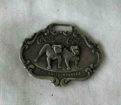 *Vintage 1920's Sterling Silver COCA COLA Watch Fob Bull Dogs Prize Winners