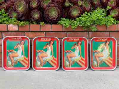 Set of FOUR Beautiful 1939 Original Coca-Cola Swimsuit Springboard Serving Trays