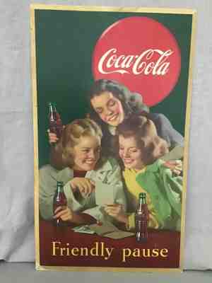 Original 1940's Coca Cola Girl Cardboard Poster 27” x 16” “Friendly Pause” 1948