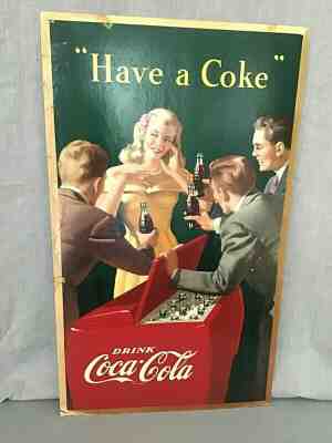 Original 1940's Coca Cola Girl Cardboard Poster 27” x 16” "“Have a Coke”
