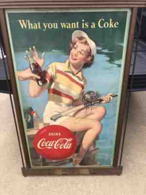 Vintage, 1953 Coca Cola Cardboard Sign,  Double Sided, Advertising 29" X 50"