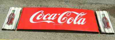 Original 3 Piece Coca - Cola Porcelain Sign Coke Bottles Fluted Ends Mount Rack