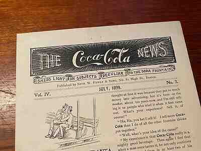Coca Cola 1899 The Coca-Cola News Seth Fowle Boston MA Rare Newsletter Paper