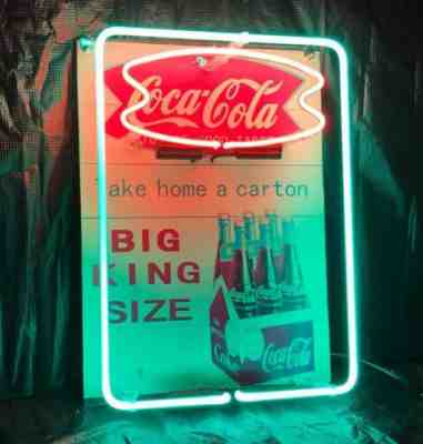NEON LIGHT COCA COLA COKE TAKE HOME A CARTON SODA DRINK PEPSI POSTER SIGN 13"X8"