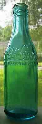 Canada deep blue aqua Straight Side embossed Script Coca Cola Bottle 1915 Coke