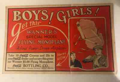 1920s Coca Cola Flying Monoplane Cardboard Sign