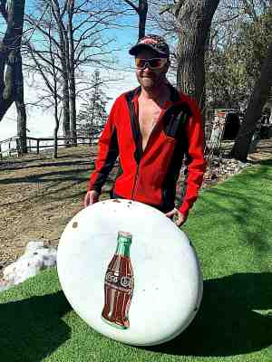 Vintage Early Porcelain 36in Coca Cola Soda Pop bottle Button Sign Coke