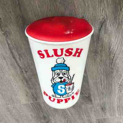 Vintage Slush Puppie Frozen Beverage Drink Soda Pop Machine 2 sided Sign Topper