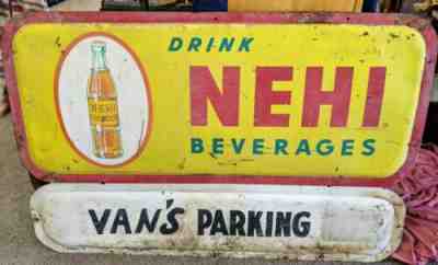 Original Rare 1950's Large NEHI Soda Pop Bottle 52" x 34" Metal Sign