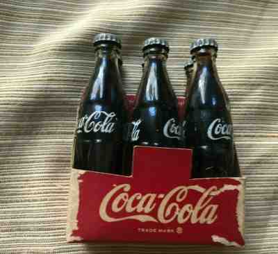 Vintage Coca Cola Mini Six Pack full unopened Glass Bottles  coardboard carrier