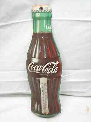 Vintage Coca-Cola Soda Bottle Thermometer Sign Coke Ad TCA Tin Litho 16"