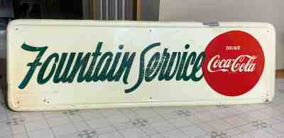 VINTAGE METAL SIGN COCA COLA SIGN FOUTAIN SERVICE SIGN 1948 LARGE 50X16