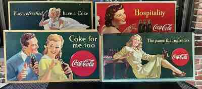 Huge Original 1940's Coca Cola Girl Cardboard Posters Lot 36” x 20” Set of 4 NR