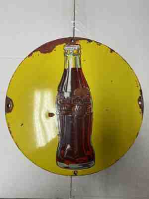 Yellow Porcelain Coke Button 15 3/4" ORIGINAL 1930's
