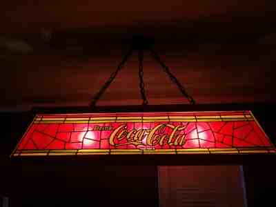Vintage Coke "Coca Cola" Pool Billiards Light - Wood/Tiffany Stained Glass Look