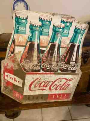 1960s Coca Cola King Size Die-Cut Embossed 6-Pack Tin Sign - Coke Six Pack 36”