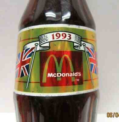 1993 COCA COLA McDONALDS FIRST RESTAURANT CELEBRATION BOTTLE-FOIL LABEL-NM