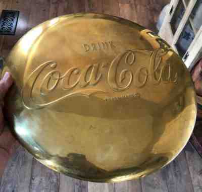 Vintage 1950’s Brass 16” Coca-Cola Button Very Rare Excellent Condition Sign