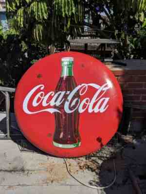 VINTAGE ADVERTISING PORCELAIN COCA COLA COKE BUTTON SIGN 48" 