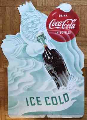 Scarce 1953 Coca-Cola Cardboard Counter Display Ice Cold Winter King Easel Back
